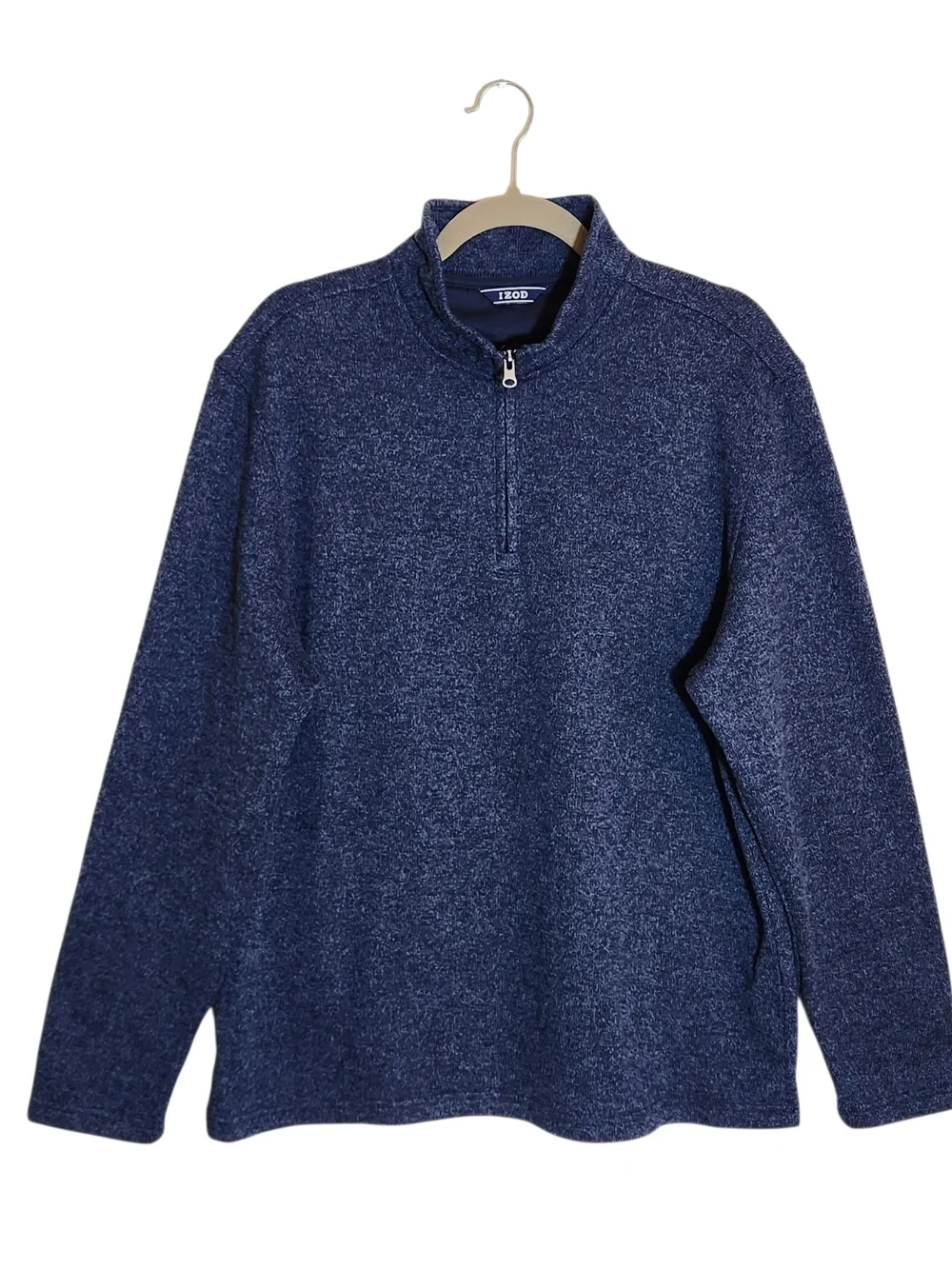 Izod Heather Blue Fleece Quarter Zip Sweater Size Large